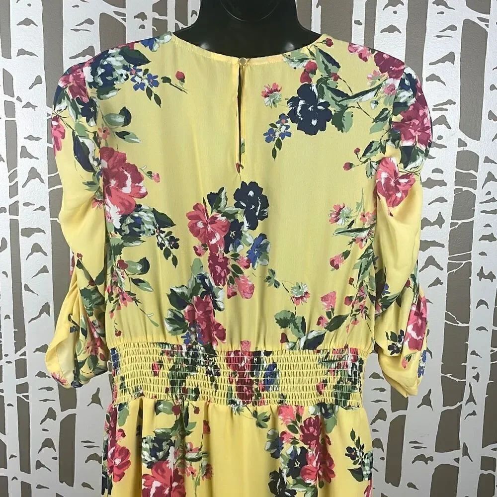 Floral Print Puff Sleeve Chiffon Dress L - Picture 9 of 10